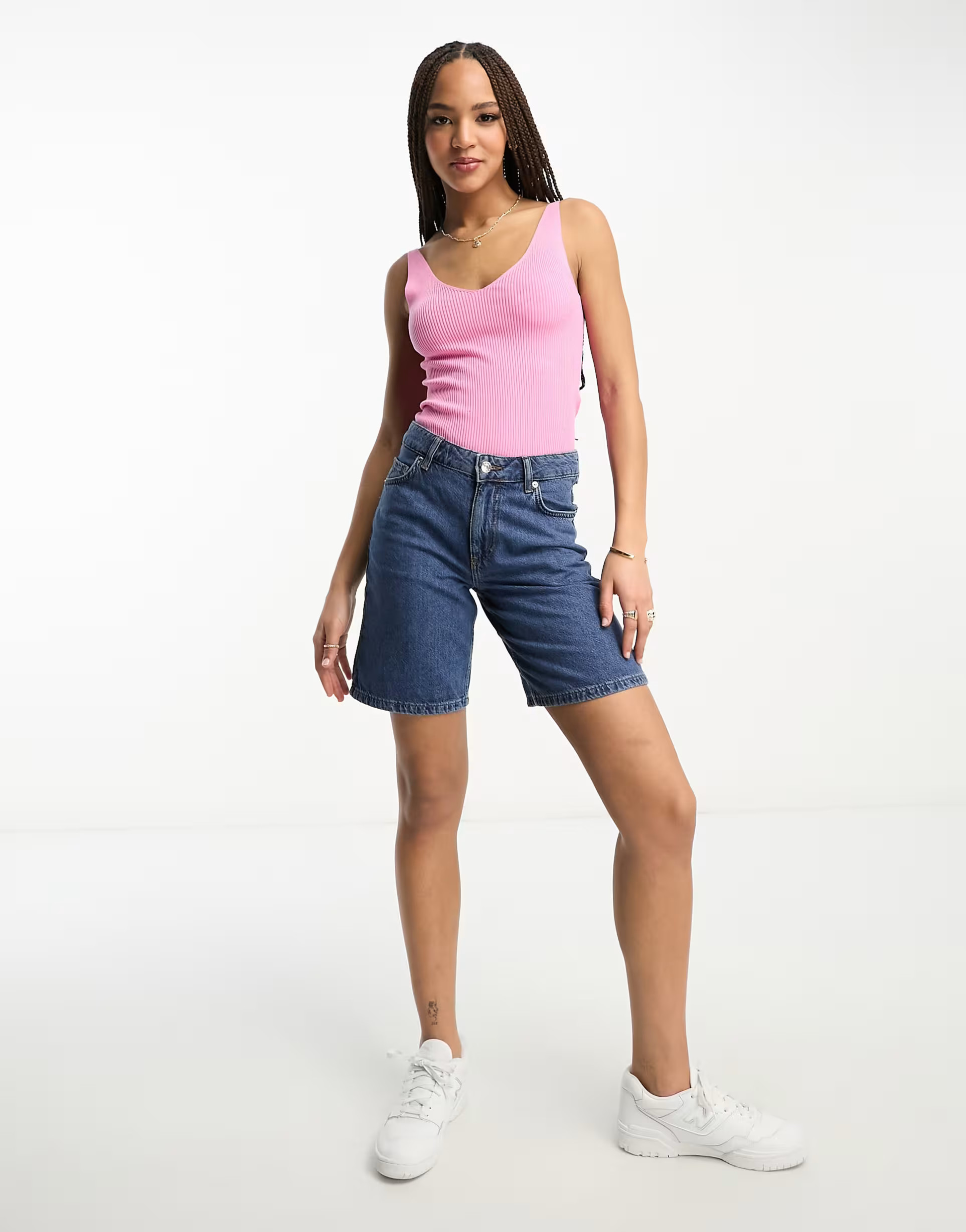 JDY v neck knitted vest top in light pink | ASOS (Global)