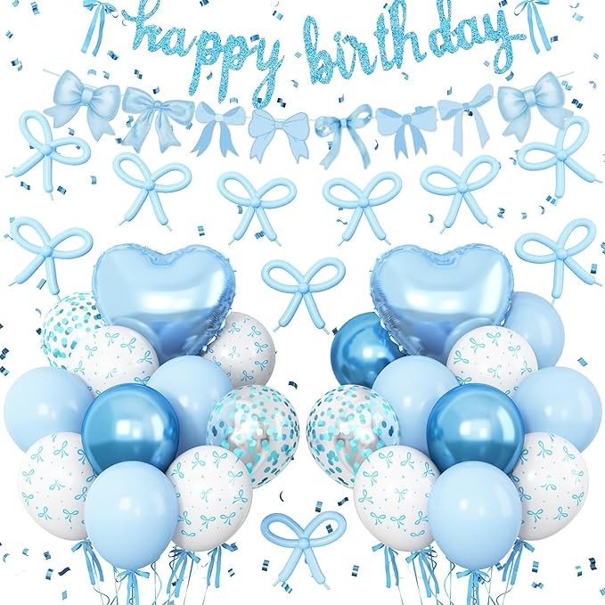 Blue Bow Birthday Decorations,Bow Coquette Party Decorations with Blue Happy Birthday Banner Bow ... | Amazon (US)