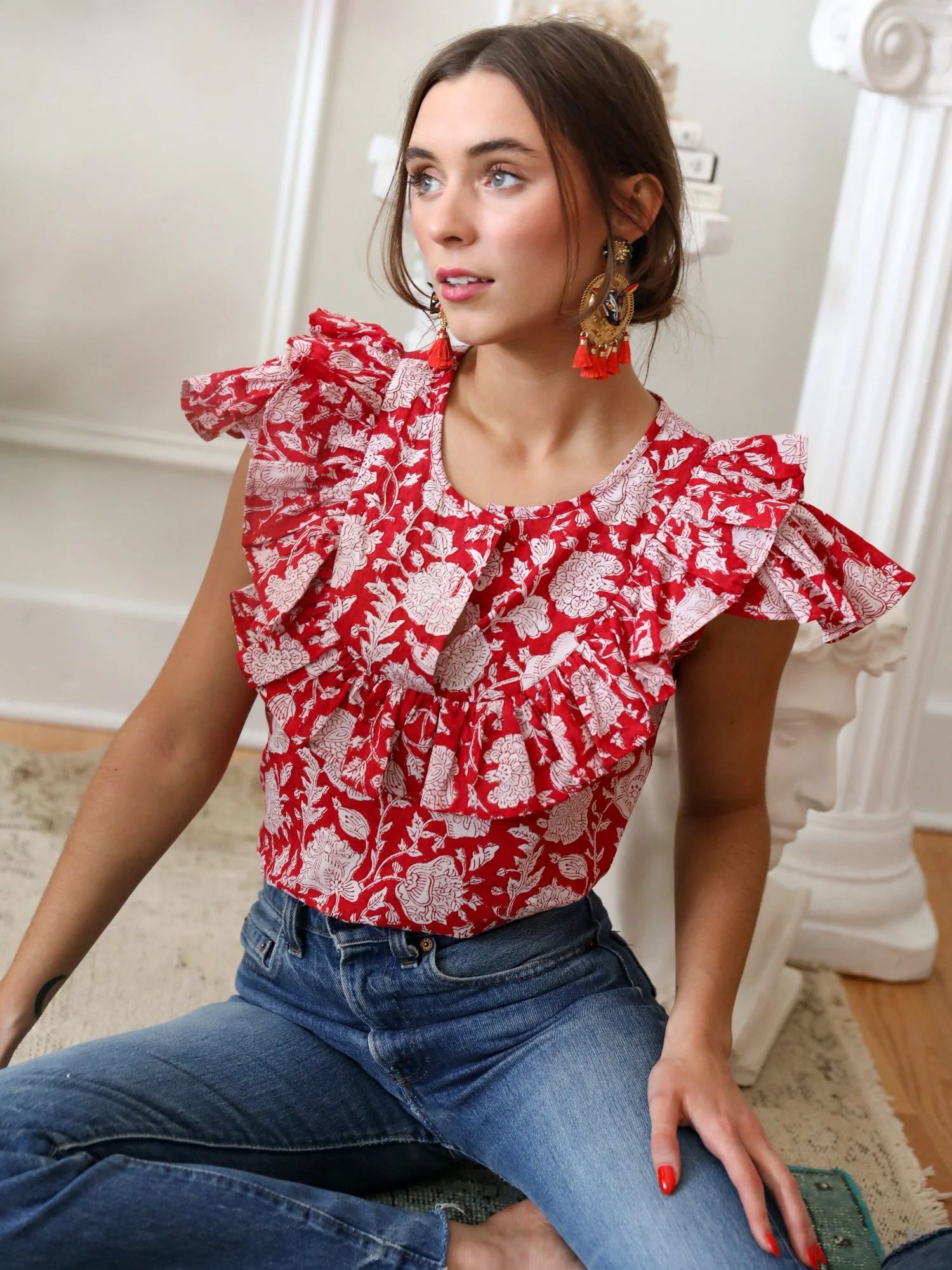 Shop Mille - Liv Top in Red Zinnia | Mille