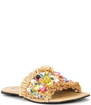 Free People Shipwrecked Raffia Beaded Slide Sandals | Dillard's | Dillard's