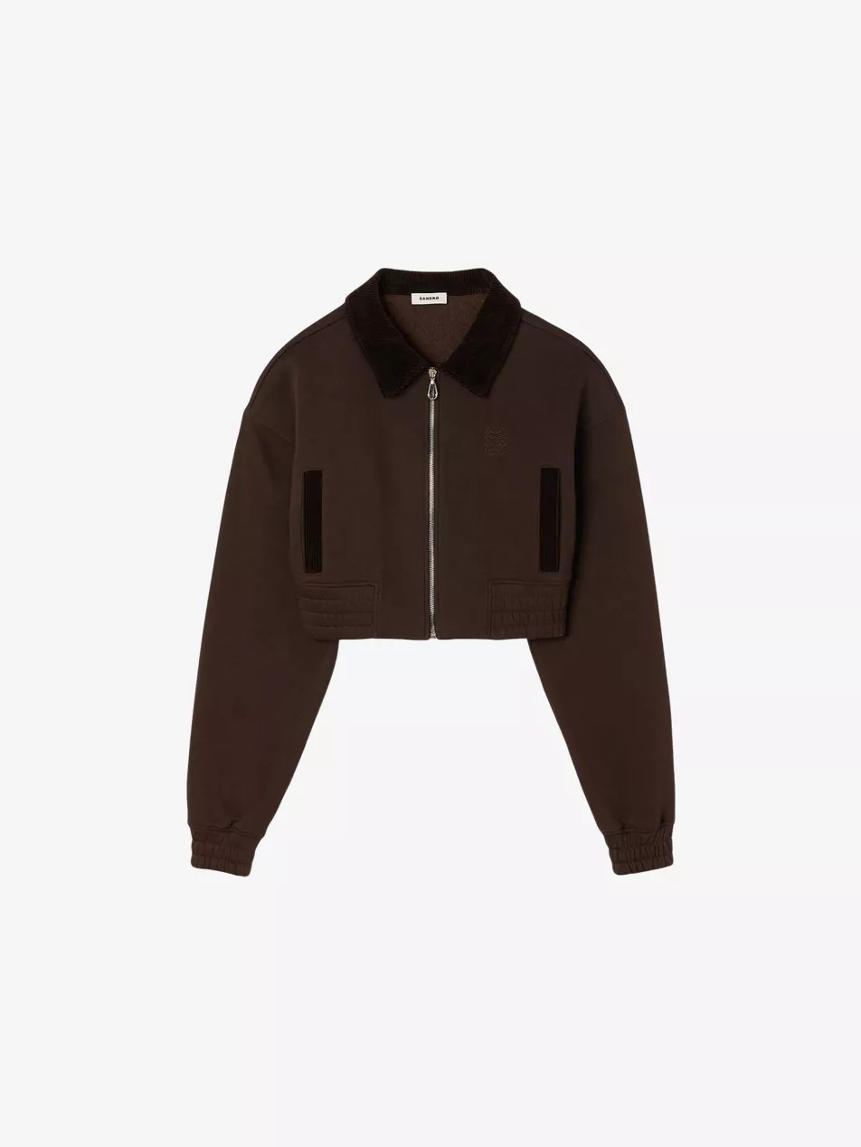 Contrast-Collar Zip-Up Cropped Cotton-Blend Sweatshirt | Selfridges