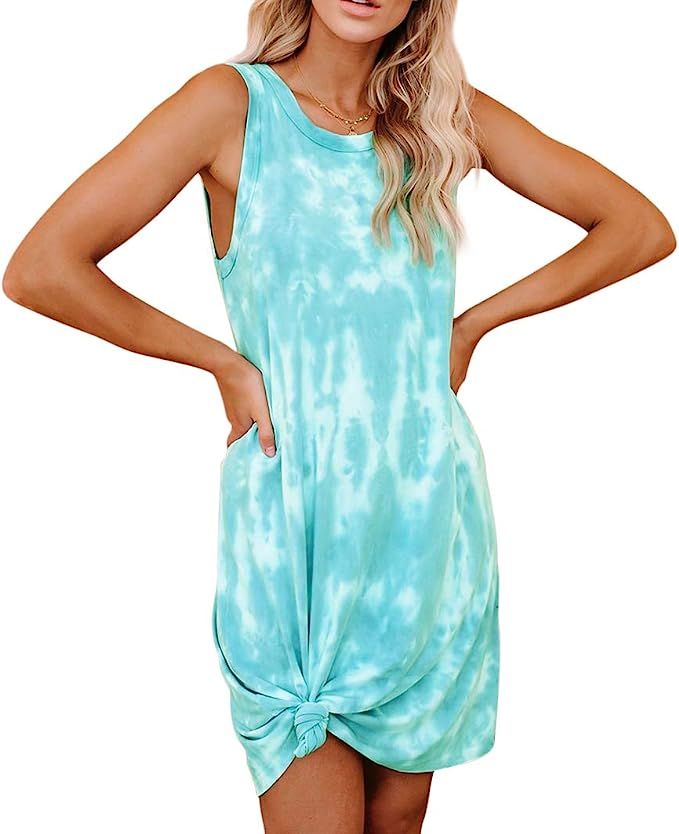Women Summer Dresses Sleeveless Tie-Dye Sundress - Loose Tank Dresses Casual Sun Dress Sleeveless... | Amazon (US)