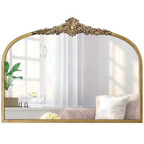 BohoBliss Vintage Mantel Mirror, Gold Arch Mirror, Ornate Baroque Mirror for Wall, Antique Brass Mirror for Fireplace/Living Room/Hallway/Bathroom/Bedroom/Entryway, 36"X27" | Amazon (US)