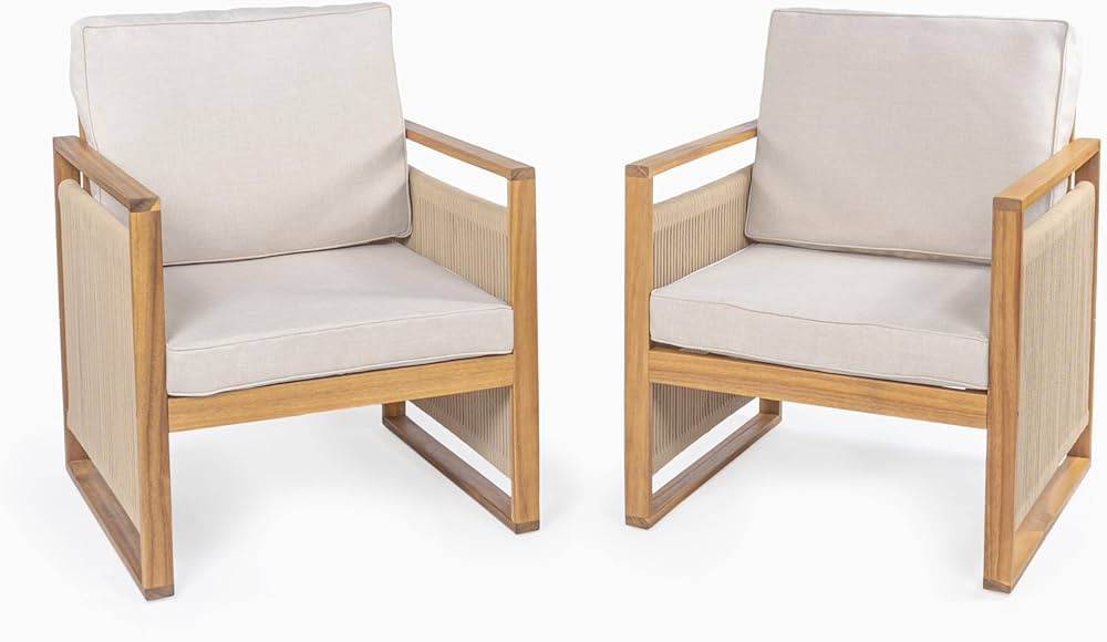 JONATHAN Y SFC1000A-SET2 Gable Mid-Century Modern Roped Acacia Wood Outdoor Patio Chair with Cush... | Amazon (US)