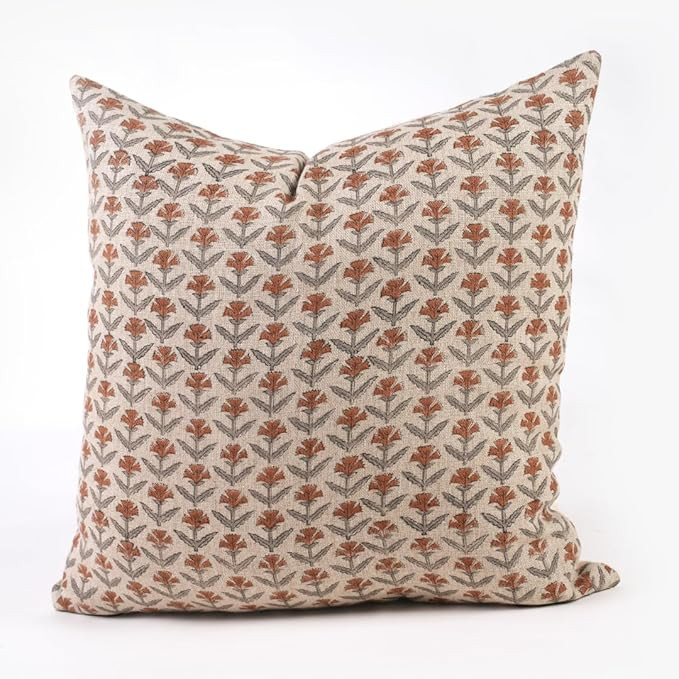 Decorative Pillow Cover French Country Pillow Cover Cottage Decor Floral Block Print, Farmhouse D... | Amazon (US)