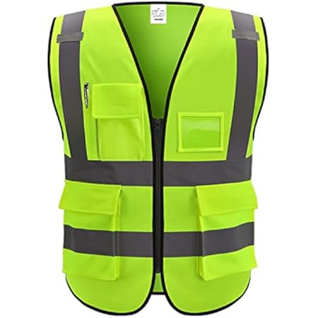 JKSafety 9 Pockets Women Hi-Vis Reflective Safety Vest | Mesh Neon Yellow | Reflective Strips wit... | Amazon (US)