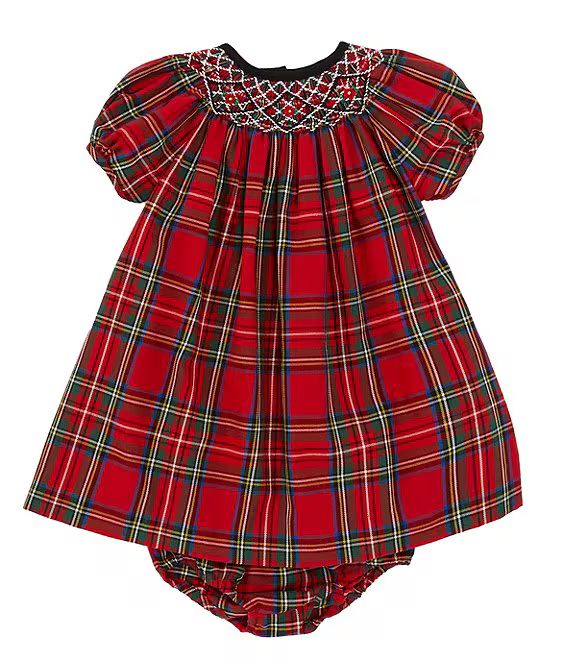 Baby Girl 3-24 Months Short Sleeve Smocked Holiday Plaid Dress | Dillard's