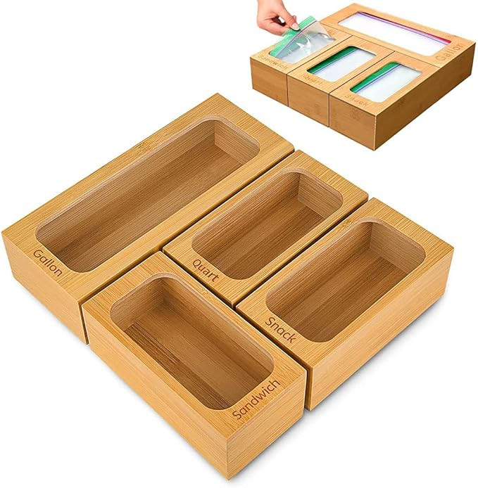 Ziplock Bag Organizer, Bamboo Ziplock Bag Organizer for Drawer, Sandwich Bag Organizer for Drawer... | Amazon (US)
