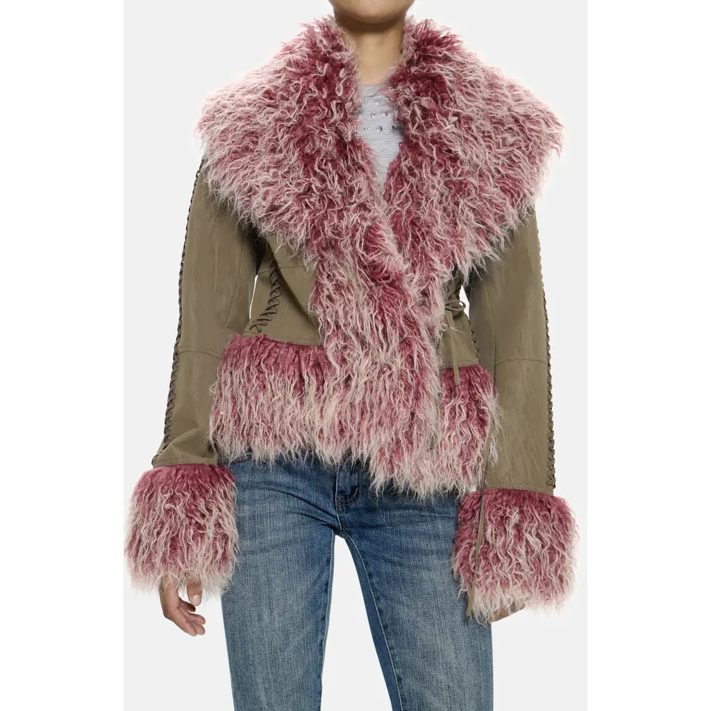 JADED LONDON Faux Fur Trim Faux Suede Jacket in Multi at Nordstrom, Size Small | Nordstrom