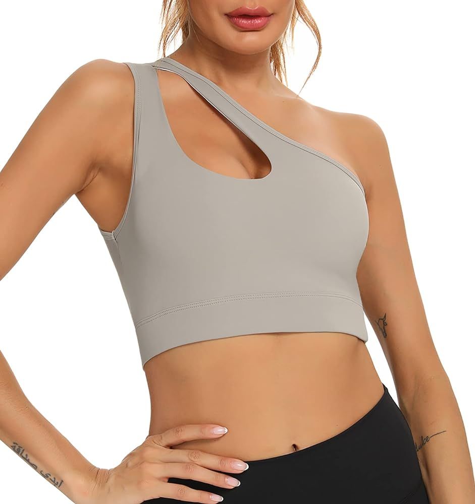 Enjoyoself One Shoulder Sports Bra Removable Padded Sexy Yoga Top Medium Support | Amazon (US)