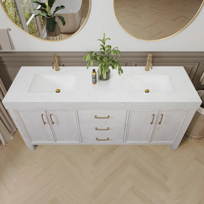 Aneysa 72'' Double Bathroom Vanity with Engineered Marble Top | Wayfair North America