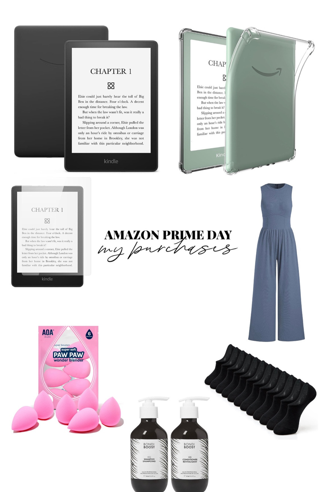 my purchases for Amazon Prime Day include a Kindle and accessories, beauty blenders, socks, a jumpsuit, & Bondi shampoo + conditioner 💙

#LTKBeauty #LTKSaleAlert #LTKSummerSales
