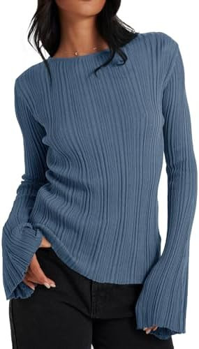 Cicy Bell Womens Bell Long Sleeve Knit Tops Lightweight Pullover Sweaters 2025 Trendy Going Out F... | Amazon (US)