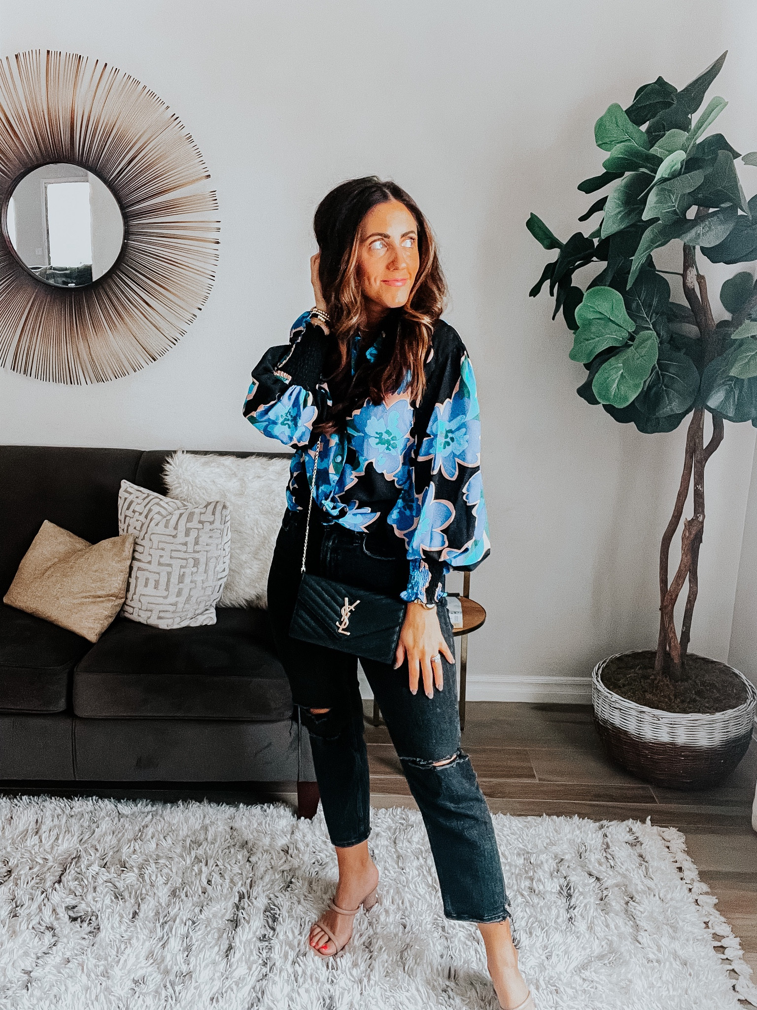 Date night look! Floral blouse with balloon sleeves (size small) jeans (size 27) beaded hoops, gold bracelets & heels // #amazonfashion #datenightoutfits

#LTKstyletip #LTKFind #LTKunder50