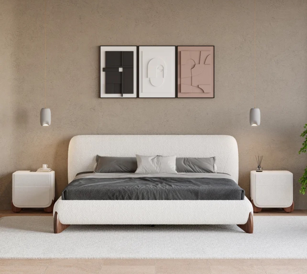 Modern White Boucle Platform Bed King Size Bed Frame & 2-Drawer Smart Boucle Nightstand

#LTKHome #LTKStyleTip