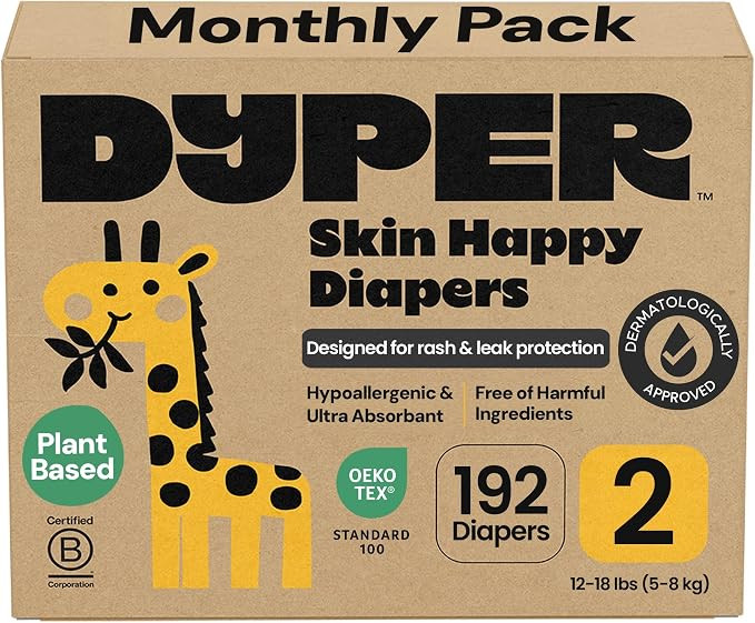 DYPER Monthly Pack Baby Diapers Size 2 (12-18 lbs) 192 Count - Leak-Proof & Plant Based, Hypoalle... | Amazon (US)