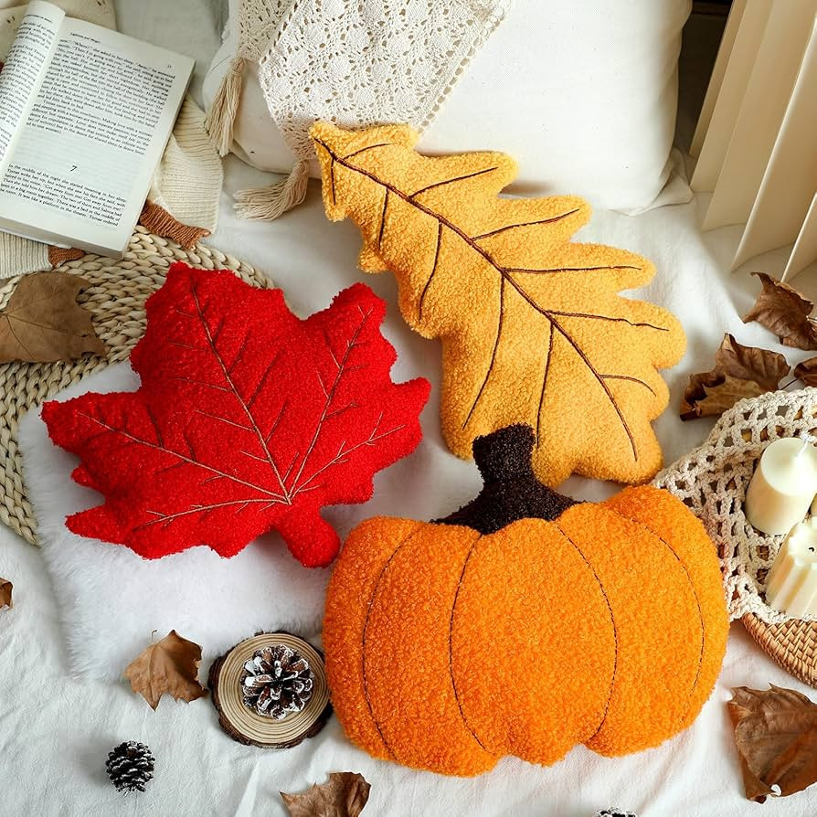 Huwena 3 Pcs Fall Pillows Pumpkin Maple Leaf Shaped Throw Pillow Simulated Fall Decorative Velvet... | Amazon (US)