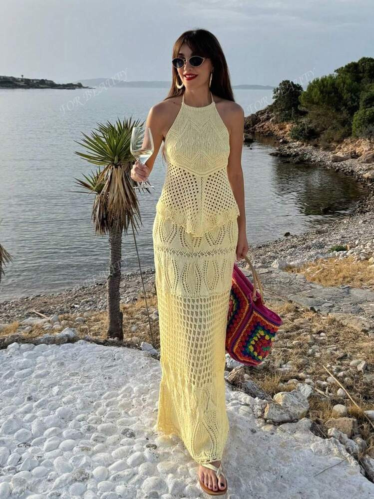 Women's 2-Piece Spring/Summer New Style Lace Up Neck Hanging Knitted Shirt, Tank Top&Hip Hugging ... | SHEIN