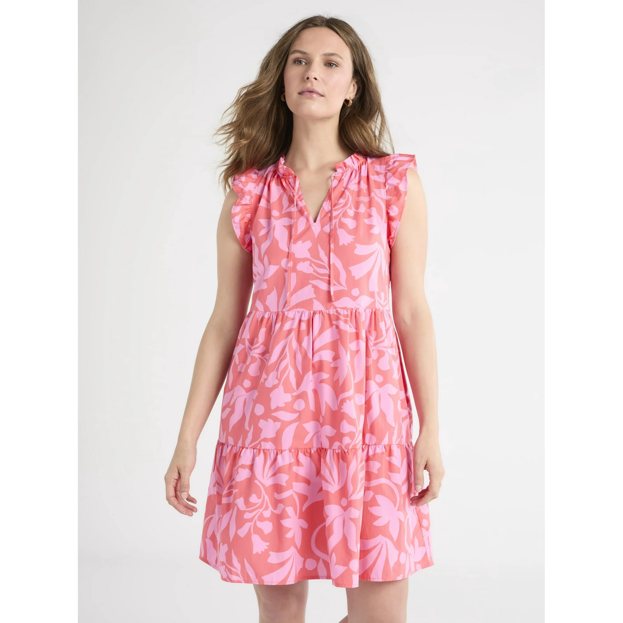 Time and Tru Women's Flutter Sleeve Mini Dress, Sizes XS-XXXL | Walmart (US)