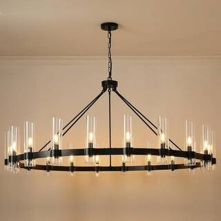 Farmhouse Chandelier 60 in. 20-Light Black Wagon Wheel Chandelier for Dinning Room, Kitchen Island, Foyer, Bedroom | The Home Depot