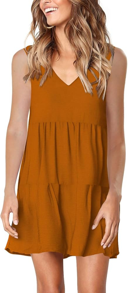 Amoretu Women's Loose V Neck Sleeveless Summer Dresses | Amazon (US)