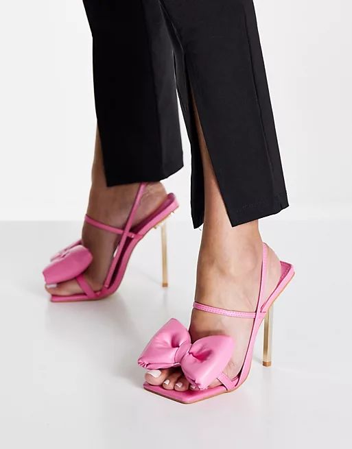 Public Desire Dawn heel sandals with bow detail in pink | ASOS (Global)