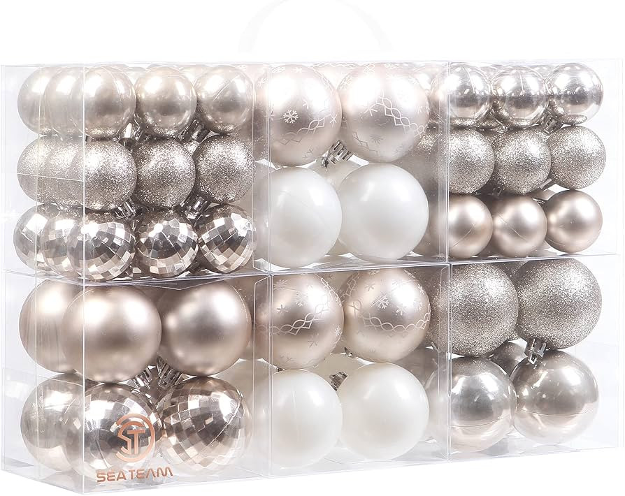 Sea Team 86-Pack Shatterproof Champagne Christmas Ball Ornaments Set, Assorted Multi-Sized Hangin... | Amazon (US)