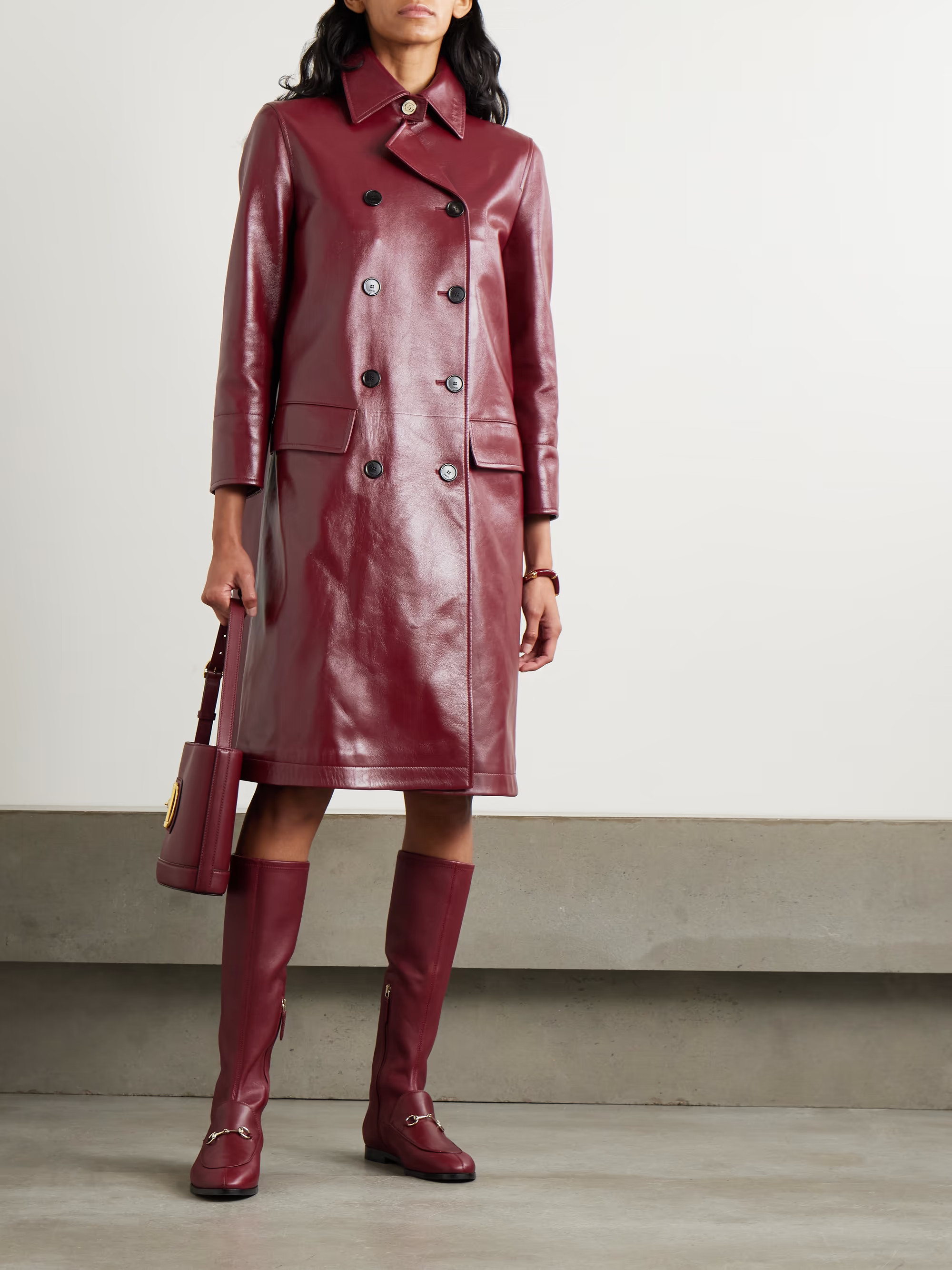 Double-breasted glossed-leather trench coat | NET-A-PORTER (US)