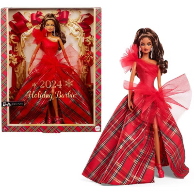 Barbie 2024 Holiday Barbie Dolls, Seasonal Collector Gift, Barbie Signature, Plaid Gown with Red ... | Target