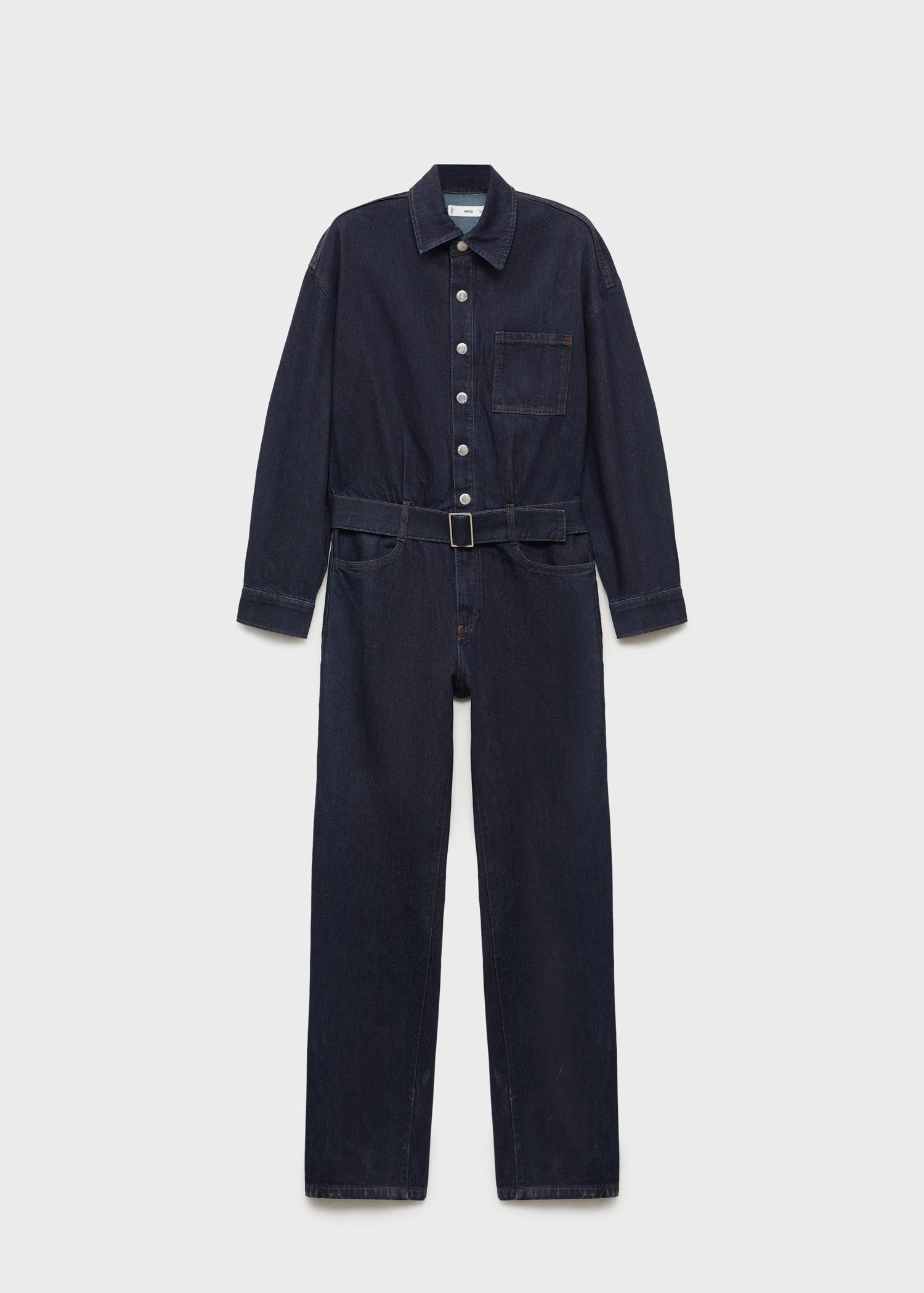 Rinse-wash denim jumpsuit with belt - Women | MANGO United Kingdom | MANGO (UK)