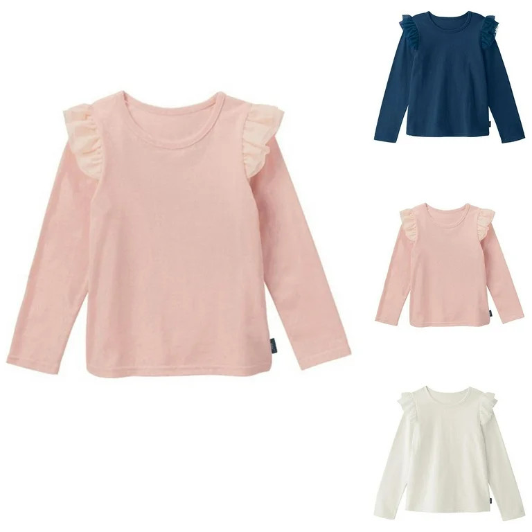 Swuxness Girls' Casual Long Sleeve T-shirts, Toddler Fall Tops, Girls Round Neck Solid Color Blou... | Walmart (US)