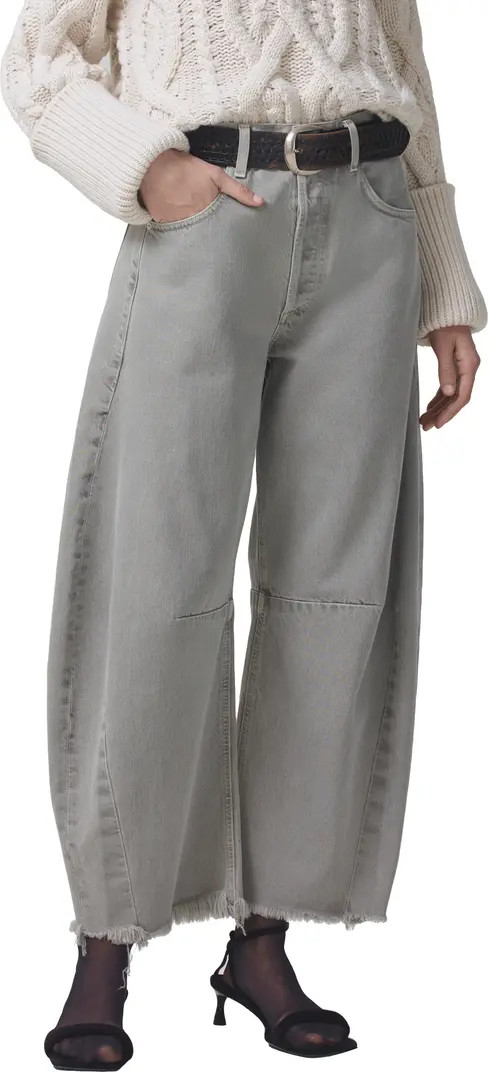 Horseshoe Raw Hem High Waist Crop Barrel Jeans | Nordstrom