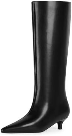 Knee High Boots Women Slip on Low Kitten Heel Tall Boots Pointed Toe Long Fall Boots for Women | Amazon (US)