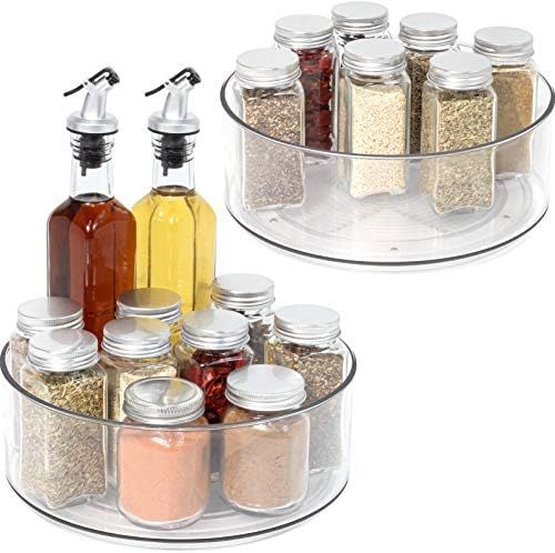 Lazy Susan - 2 Pack Round Plastic Clear Rotating Turntable Organization & Storage Container Bins for | Amazon (US)