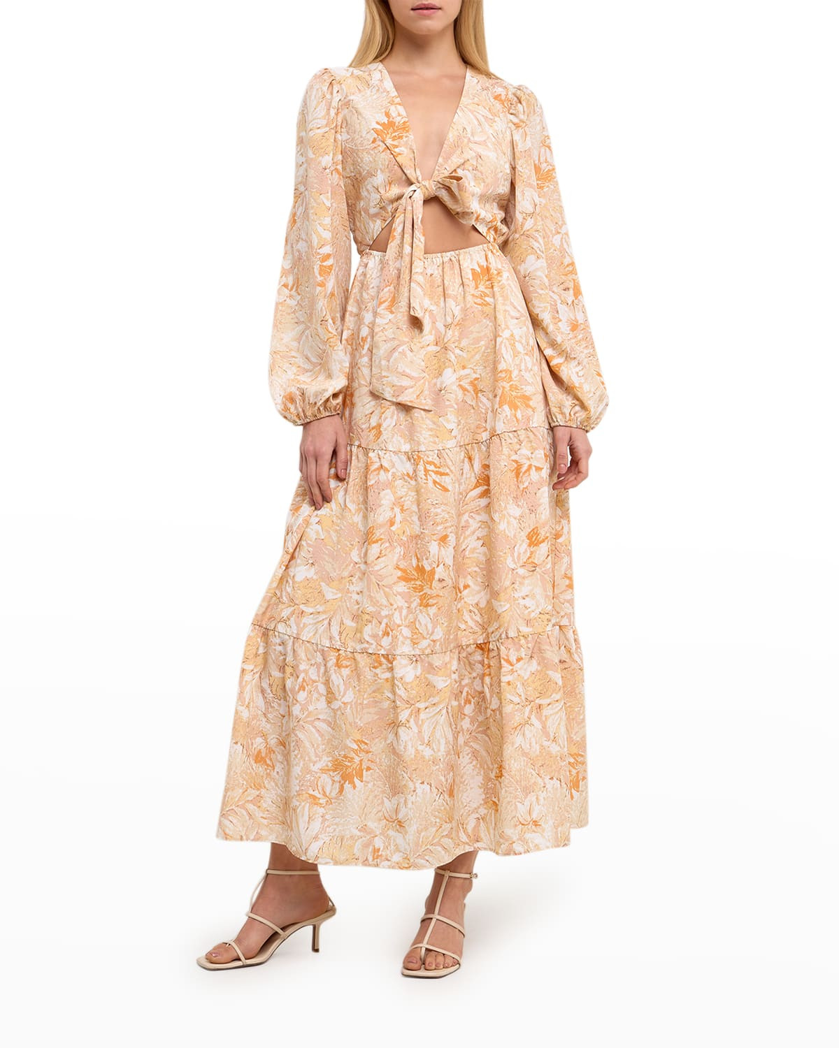 Front-Tie Cutout Floral Maxi Dress | Neiman Marcus