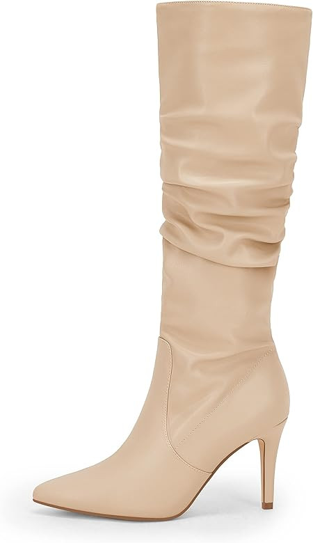 Rilista Womens Knee High Boots Pointed Toe High Heel Fall Fashion Mid Calf Stiletto Booties | Amazon (US)