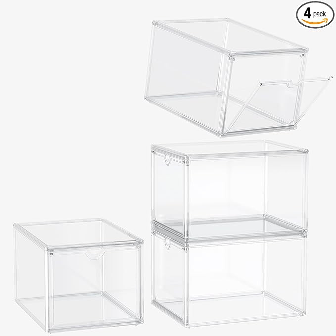 Sewup Clear Shoe Storage Boxes Stackable, 4 pack Transparent Shoe Boxes Acrylic Display Case, Cle... | Amazon (US)