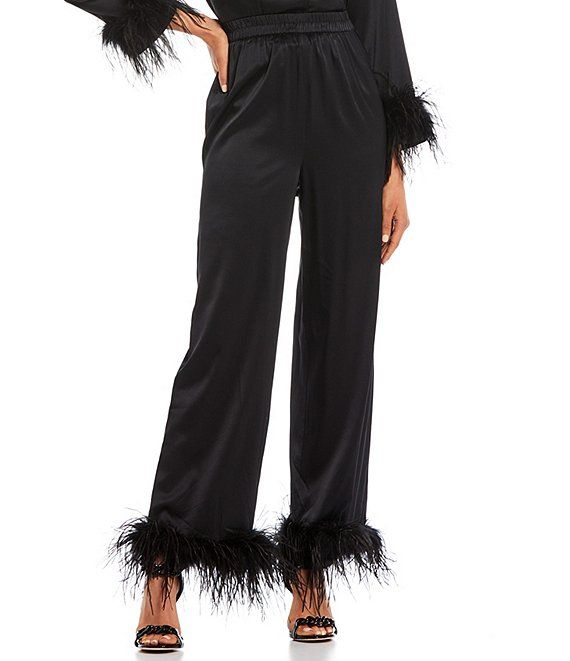 Blaise Silk Feather Trim Wide Leg High Rise Coordinating Pants | Dillards