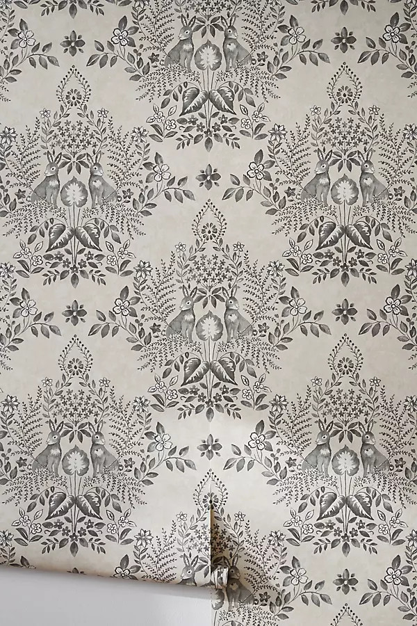 Cottontail Toile Peel-and-Stick Rabbit Wallpaper | Anthropologie (US)