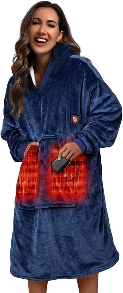 Heated Oversized Wearable Blanket Hoodie, Come with 5,000mAh Portable Charger and Power Cord, Fan... | Amazon (US)
