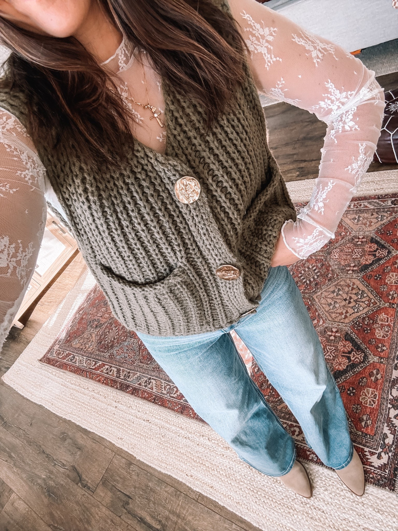 Casual winter outfit. I love layering this lace long sleeve under everything ❤️

Target style
Amazon finds 
Winter outfits 

#LTKFindsUnder50 #LTKHoliday