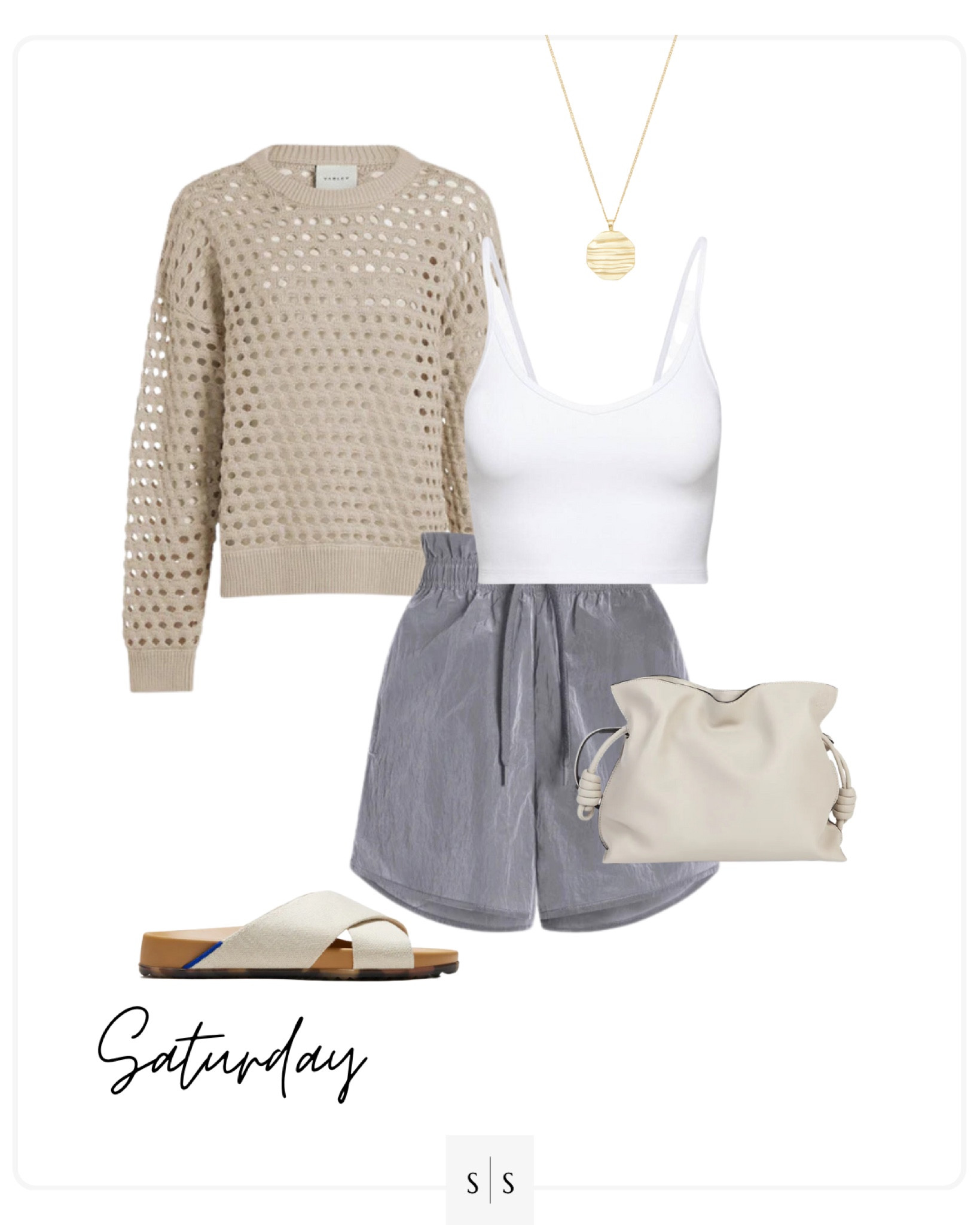 Style Guide of the Week | knit crochet sweater, high rise athletic short, weekend side, crossbody bag. 

Foundational timeless style, outfit ideas, weekend wear, Spring outfits, Summer outfits, closet basics, casual style, chic style, everyday outfit. See all details on thesarahstories.com ✨

#LTKfit #LTKFind #LTKstyletip