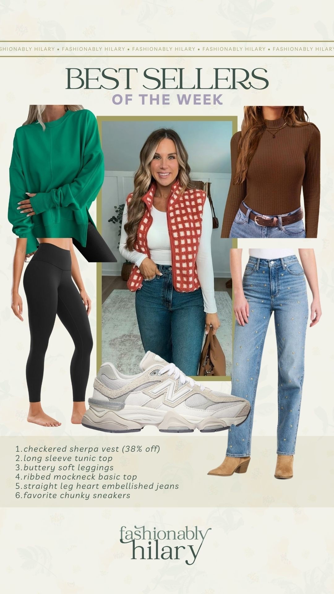 Bestsellers of the week:
checkered sherpa vest (38% off)
long sleeve tunic top
buttery soft leggings
ribbed mockneck basic top
straight leg heart embellished jeans
favorite chunky sneakers

#LTKMidsize #LTKmomlife #LTKfitnessgoals