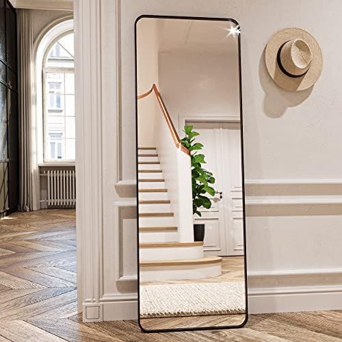 HARRITPURE Full Length Mirror 64"x21" Rounded Corner Aluminum Frame Black Full Body Floor Mirror Rec | Amazon (US)