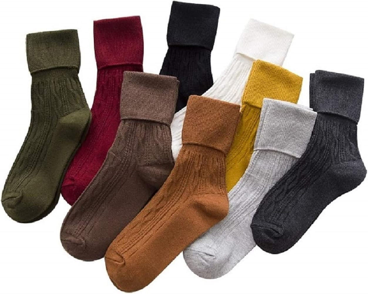 9 Pairs Women's Crew Socks Cotton Knit Soft Turn Cuff Socks | Amazon (US)