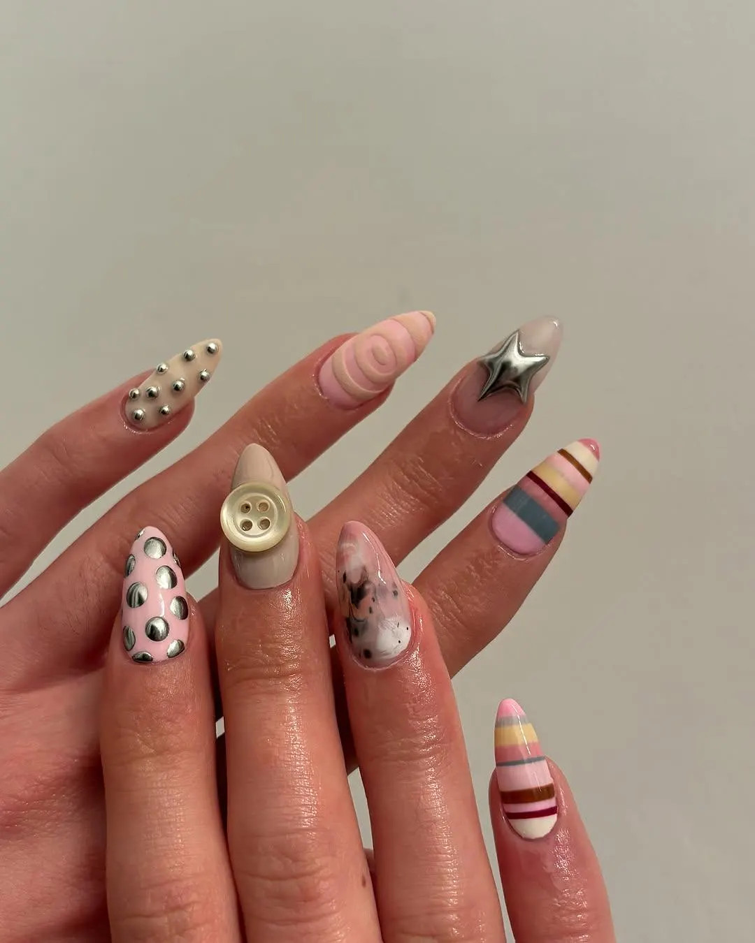 Funky Retro Press On Nails by AuritaNails | Striped & Dotted 3D Nail Art | Colorful Striped Fake ... | Etsy (US)