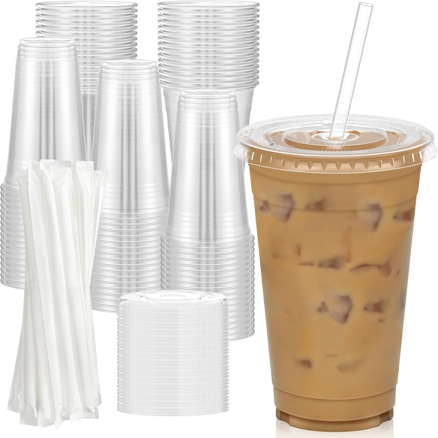 Dealusy 100 Pack - 20 oz Clear Plastic Cups with Lids and Straws | Amazon (US)