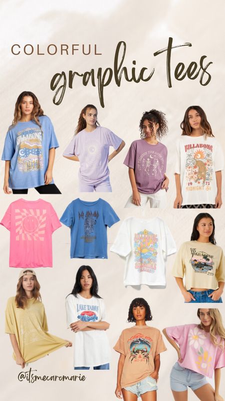 Must have graphic tees for spring and summer 👏🏼 affordable and comfy! 
Tee shirts graphic band tees billabong cozy oversized T-shirt style trending summer style colorful 

#LTKstyletip #LTKunder50 #LTKsalealert