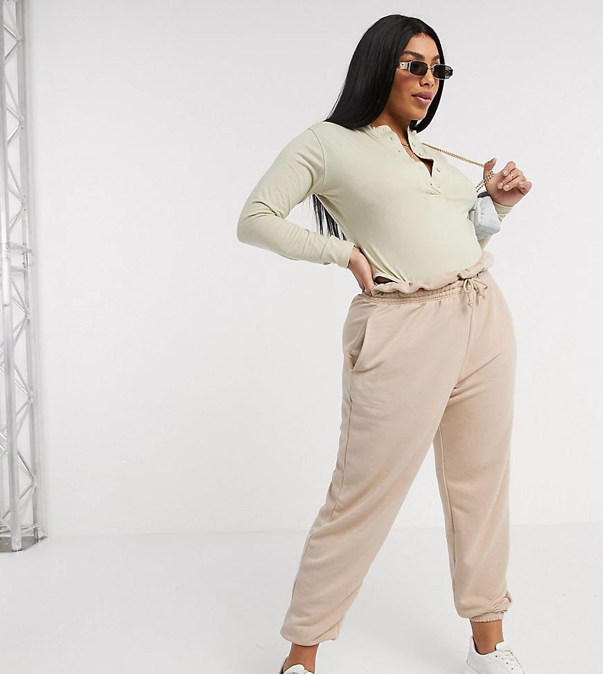 Missguided Plus paperbag waist sweatpants in beige | ASOS (Global)