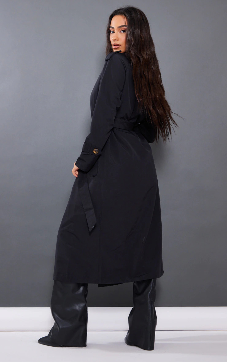Petite Black Oversized Trench Coat | PrettyLittleThing US